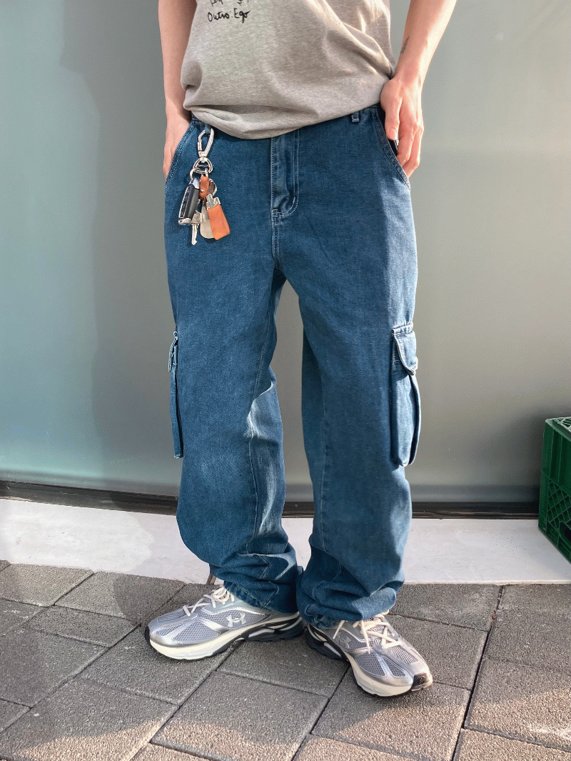 Loop string denim cargo pants (2 color)