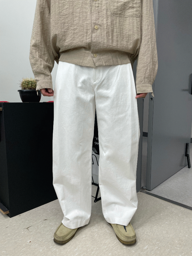 Deep tuck wide cotton pants (3 color)